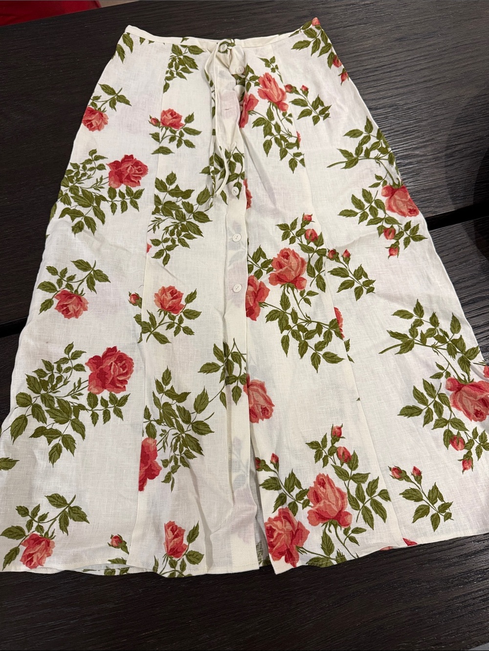 Reformation rose floral midi linen skirt